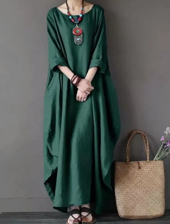 Hot Women's Black White Red Summer Spring Maxi Dress Linen-Inspired Dresses White Dress Cotton Linen Dress Casual Daily Weekend Loose Fit Plain Crew Neck Women Dresses