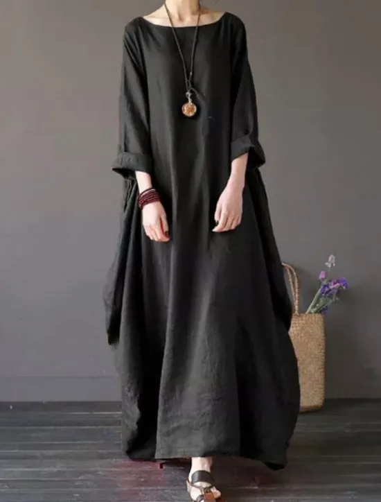 Hot Women's Black White Red Summer Spring Maxi Dress Linen-Inspired Dresses White Dress Cotton Linen Dress Casual Daily Weekend Loose Fit Plain Crew Neck Women Dresses