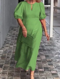 Hot Women's Black White Red Summer Spring Maxi Dress Casual Dress Formal Dress Basic Modern Casual Daily Weekend Loose Fit Plain Stand Collar Women Cocktail Dress