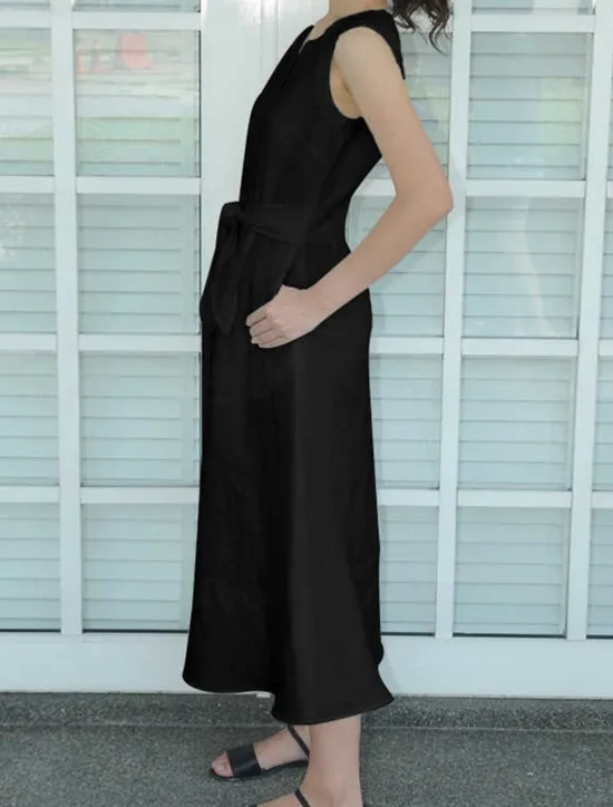 Best Women's Black Summer Spring Maxi Dress Linen-Inspired Dresses Dress Casual Dress Basic Modern Daily Weekend Loose Fit Plain Split Neck Women Dresses|White Dresses