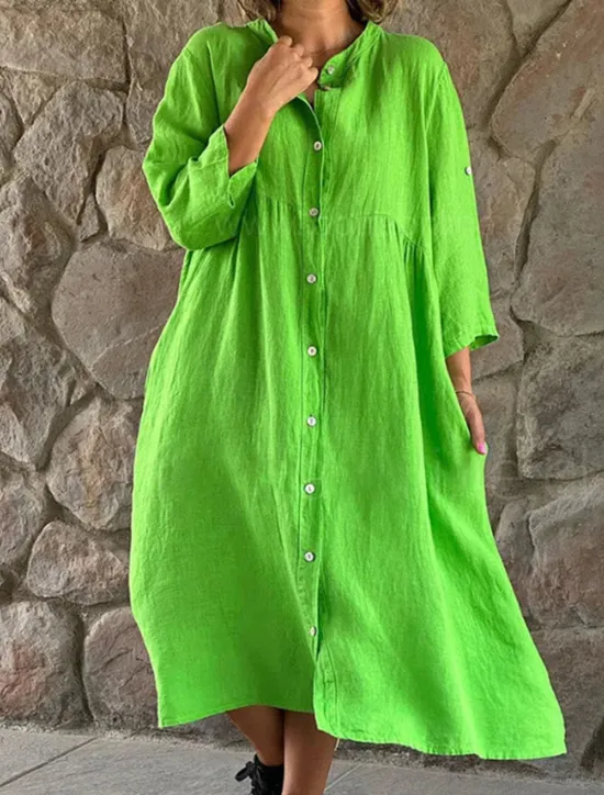 Outlet Women's Black White Yellow Summer Spring Midi Dress Linen-Inspired Dresses Shirt Dress Casual Dress Basic Modern Daily Weekend Loose Fit Plain Shirt Collar Women Dresses