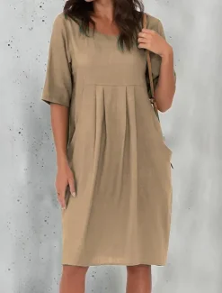 Sale Women's Black Wine Blue Summer Spring Mini Dress Cotton Linen Dresses Casual Dress Basic Modern Daily Weekend Loose Fit Plain Crew Neck Women Dresses