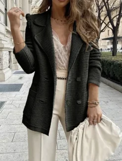 Women's Blazer Breathable Comfortable Pocket Casual Plain Office Street Casual Daily Wear Double Breasted Regular Turndown Regular Fit Long Sleeve Outerwear Black White Pink Summer Women Blazers & Suits