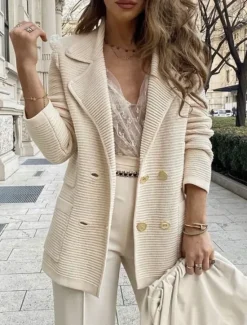 Women's Blazer Breathable Comfortable Pocket Casual Plain Office Street Casual Daily Wear Double Breasted Regular Turndown Regular Fit Long Sleeve Outerwear Black White Pink Summer Women Blazers & Suits