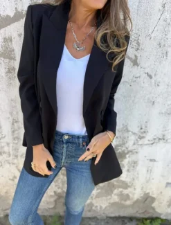 Clearance Women's Blazer Breathable Comfortable Pocket Casual Plain Office Street Casual Daily Wear Double Breasted Regular Peaked Lapel Regular Fit Long Sleeve Outerwear Black White Red Summer Women Blazers & Suits