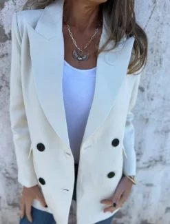 Clearance Women's Blazer Breathable Comfortable Pocket Casual Plain Office Street Casual Daily Wear Double Breasted Regular Peaked Lapel Regular Fit Long Sleeve Outerwear Black White Red Summer Women Blazers & Suits