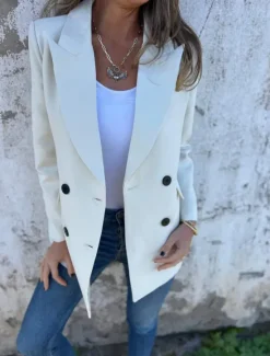 Clearance Women's Blazer Breathable Comfortable Pocket Casual Plain Office Street Casual Daily Wear Double Breasted Regular Peaked Lapel Regular Fit Long Sleeve Outerwear Black White Red Summer Women Blazers & Suits