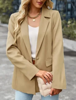 Hot Women's Blazer Breathable Comfortable Pocket Casual Plain Office Street Casual Daily Wear Single Breasted Regular Turndown Regular Fit Long Sleeve Outerwear Black White Green Summer Women Blazers & Suits