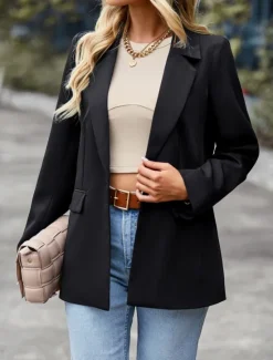 Hot Women's Blazer Breathable Comfortable Pocket Casual Plain Office Street Casual Daily Wear Single Breasted Regular Turndown Regular Fit Long Sleeve Outerwear Black White Green Summer Women Blazers & Suits