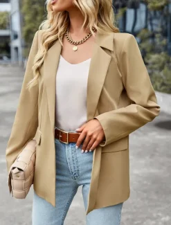Hot Women's Blazer Breathable Comfortable Pocket Casual Plain Office Street Casual Daily Wear Single Breasted Regular Turndown Regular Fit Long Sleeve Outerwear Black White Green Summer Women Blazers & Suits