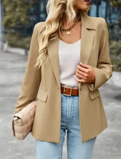 Hot Women's Blazer Breathable Comfortable Pocket Casual Plain Office Street Casual Daily Wear Single Breasted Regular Turndown Regular Fit Long Sleeve Outerwear Black White Green Summer Women Blazers & Suits