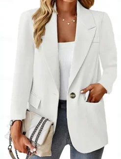Clearance Women's Blazer Breathable Comfortable Buttons Pocket Casual Plain Office Street Casual Daily Wear Single Breasted Regular Turndown Regular Fit Long Sleeve Outerwear Black White Red Summer Women Blazers & Suits