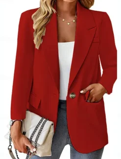 Clearance Women's Blazer Breathable Comfortable Buttons Pocket Casual Plain Office Street Casual Daily Wear Single Breasted Regular Turndown Regular Fit Long Sleeve Outerwear Black White Red Summer Women Blazers & Suits