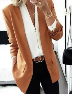 Women's Blazer Breathable Comfortable Pocket Casual Plain Work Street Daily Wear Open Front Regular V Neck Regular Fit Long Sleeve Outerwear Pink Brown Summer Spring Women Blazers & Suits