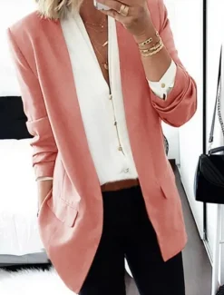 Women's Blazer Breathable Comfortable Pocket Casual Plain Work Street Daily Wear Open Front Regular V Neck Regular Fit Long Sleeve Outerwear Pink Brown Summer Spring Women Blazers & Suits