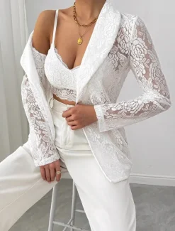 Clearance Women's Blazer Breathable Comfortable Patchwork Embroidered Fashion Casual Plain Office Street Casual Daily Wear Open Front Regular Turndown Regular Fit Long Sleeve Outerwear Summer Women Blazers & Suits