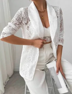 Clearance Women's Blazer Breathable Comfortable Patchwork Embroidered Fashion Casual Plain Office Street Casual Daily Wear Open Front Regular Turndown Regular Fit Long Sleeve Outerwear Summer Women Blazers & Suits