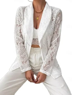 Clearance Women's Blazer Breathable Comfortable Patchwork Embroidered Fashion Casual Plain Office Street Casual Daily Wear Open Front Regular Turndown Regular Fit Long Sleeve Outerwear Summer Women Blazers & Suits