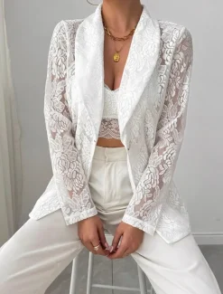 Clearance Women's Blazer Breathable Comfortable Patchwork Embroidered Fashion Casual Plain Office Street Casual Daily Wear Open Front Regular Turndown Regular Fit Long Sleeve Outerwear Summer Women Blazers & Suits
