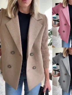 Outlet Women's Blazer Breathable Comfortable Pocket Casual Plain Office Street Casual Daily Wear Double Breasted Regular Turndown Regular Fit Long Sleeve Outerwear Black Pink Brown Spring Fall Women Blazers & Suits