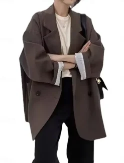 Online Women's Blazer Breathable Comfortable Patchwork Pocket Daily Modern Solid Color Work Casual Daily Regular Turndown Regular Fit Long Sleeve Outerwear Black Ivory Brown Fall Winter Women Blazers & Suits