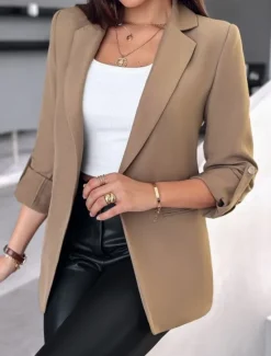 Clearance Women's Blazer Breathable Comfortable Pocket Casual Plain Office Street Casual Daily Wear Open Front Regular Turndown Regular Fit Long Sleeve Outerwear Black White Pink Summer Women Blazers & Suits