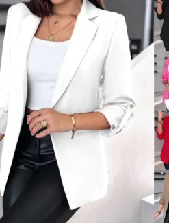 Clearance Women's Blazer Breathable Comfortable Pocket Casual Plain Office Street Casual Daily Wear Open Front Regular Turndown Regular Fit Long Sleeve Outerwear Black White Pink Summer Women Blazers & Suits