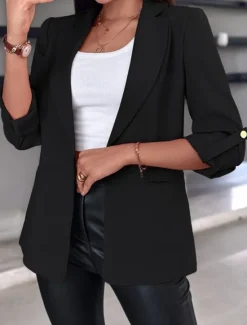 Clearance Women's Blazer Breathable Comfortable Pocket Casual Plain Office Street Casual Daily Wear Open Front Regular Turndown Regular Fit Long Sleeve Outerwear Black White Pink Summer Women Blazers & Suits