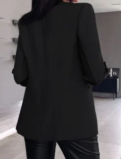Clearance Women's Blazer Breathable Comfortable Pocket Casual Plain Office Street Casual Daily Wear Open Front Regular Turndown Regular Fit Long Sleeve Outerwear Black White Pink Summer Women Blazers & Suits