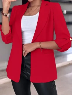 Clearance Women's Blazer Breathable Comfortable Pocket Casual Plain Office Street Casual Daily Wear Open Front Regular Turndown Regular Fit Long Sleeve Outerwear Black White Pink Summer Women Blazers & Suits