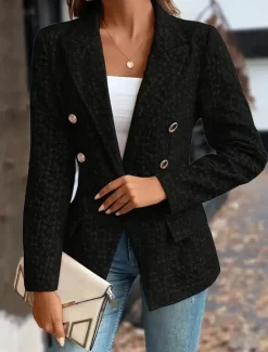 Outlet Women's Blazer Button Solid Color Comfortable Stylish Regular Fit Outerwear Long Sleeve Winter Black S Women Blazers & Suits