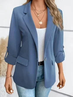 Clearance Women's Blazer Button Solid Color Casual / Daily Stylish Regular Fit Outerwear Long Sleeve Winter claret S Women Blazers & Suits