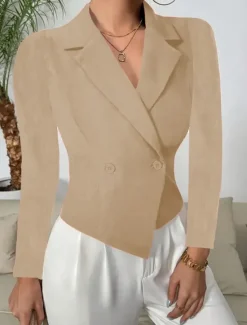New Women's Blazer Buttons Solid Color Warm Fashion Regular Fit Outerwear Long Sleeve Winter Black S Women Blazers & Suits