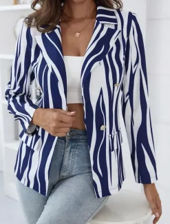 Clearance Women's Blazer Casual Work Stripe Stylish Regular Fit Outerwear Long Sleeve Spring Women Blazers & Suits