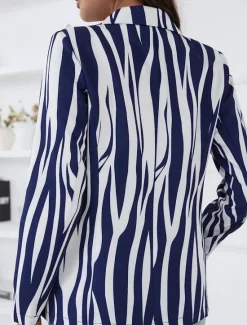 Clearance Women's Blazer Casual Work Stripe Stylish Regular Fit Outerwear Long Sleeve Spring Women Blazers & Suits