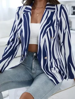 Clearance Women's Blazer Casual Work Stripe Stylish Regular Fit Outerwear Long Sleeve Spring Women Blazers & Suits