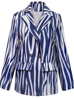Clearance Women's Blazer Casual Work Stripe Stylish Regular Fit Outerwear Long Sleeve Spring Women Blazers & Suits