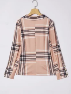 Clearance Women's Blazer Chinos Long Sleeve Shirt Collar Plaid Patchwork Fall Regular Fit Women Two Piece Sets