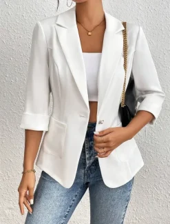 Clearance Women's Blazer Comfortable Breathable Pocket Casual Plain Office Street Casual Daily Wear Single Breasted Regular Turndown Regular Fit Long Sleeve Outerwear Summer Spring Women Blazers & Suits