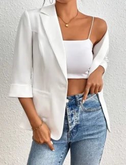 Clearance Women's Blazer Comfortable Breathable Pocket Casual Plain Office Street Casual Daily Wear Single Breasted Regular Turndown Regular Fit Long Sleeve Outerwear Summer Spring Women Blazers & Suits