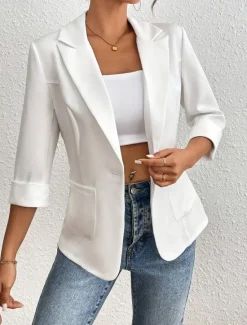 Clearance Women's Blazer Comfortable Breathable Pocket Casual Plain Office Street Casual Daily Wear Single Breasted Regular Turndown Regular Fit Long Sleeve Outerwear Summer Spring Women Blazers & Suits