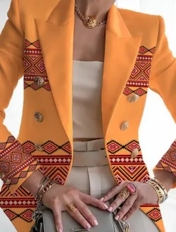 Online Women's Blazer Comfortable Breathable Pocket Buttons Print Fashion Casual Geometric Office Street Casual Daily Wear Single Breasted Regular Turndown Regular Fit Long Sleeve Outerwear Pink Purple Women Blazers & Suits