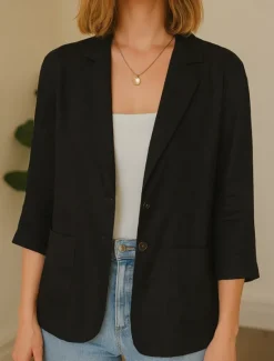 New Women's Blazer Comfortable Breathable Pocket Casual Plain Office Street Casual Daily Wear Single Breasted Regular Turndown Regular Fit Long Sleeve Outerwear Black White Summer Women Shirts