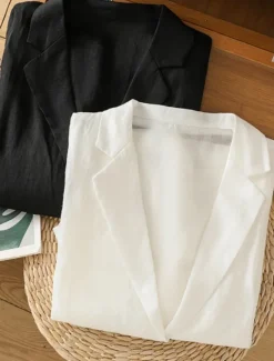 New Women's Blazer Comfortable Breathable Pocket Casual Plain Office Street Casual Daily Wear Single Breasted Regular Turndown Regular Fit Long Sleeve Outerwear Black White Summer Women Shirts