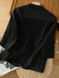 New Women's Blazer Comfortable Breathable Pocket Casual Plain Office Street Casual Daily Wear Single Breasted Regular Turndown Regular Fit Long Sleeve Outerwear Black White Summer Women Shirts