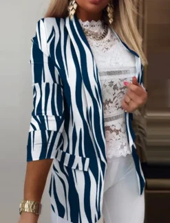 New Women's Blazer Comfortable Breathable Print Casual Floral Formal Office Street Casual Open Front Regular Turndown Regular Fit Long Sleeve Outerwear Black White Pink Summer Spring Women Blazers & Suits