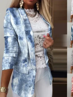 New Women's Blazer Comfortable Breathable Print Casual Floral Formal Office Street Casual Open Front Regular Turndown Regular Fit Long Sleeve Outerwear Black White Pink Summer Spring Women Blazers & Suits