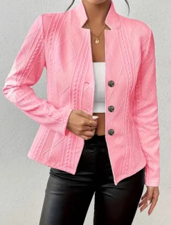Clearance Women's Blazer Comfortable Breathable Buttons Fashion Modern Plain Work Daily Regular Stand Collar Regular Fit Long Sleeve Outerwear Black White Pink Spring Fall Women Blazers & Suits
