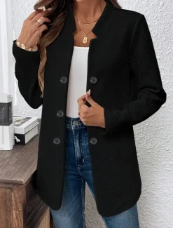 Discount Women's Blazer Comfortable Breathable Buttons Casual Plain Office Street Casual Daily Wear Single Breasted Regular Stand Collar Regular Fit Long Sleeve Outerwear Black White Pink Summer Fall Women Blazers & Suits