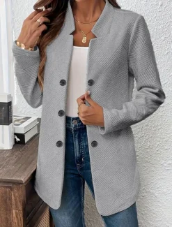 Discount Women's Blazer Comfortable Breathable Buttons Casual Plain Office Street Casual Daily Wear Single Breasted Regular Stand Collar Regular Fit Long Sleeve Outerwear Black White Pink Summer Fall Women Blazers & Suits